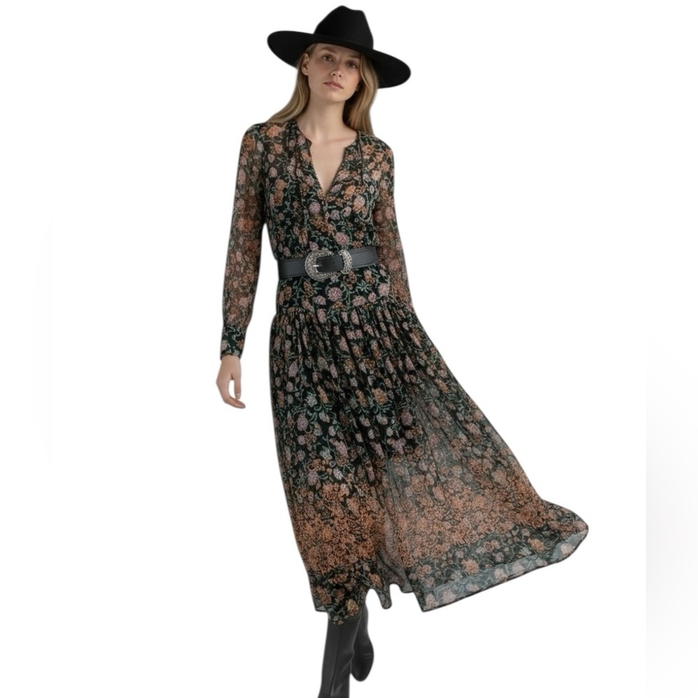 Free People Floral Sheer Long Sleeve Maxi Dress with Liner Womens Size Small New